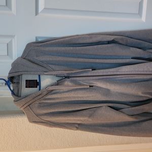 Grey sweat hoodie with zipper in front and on hood